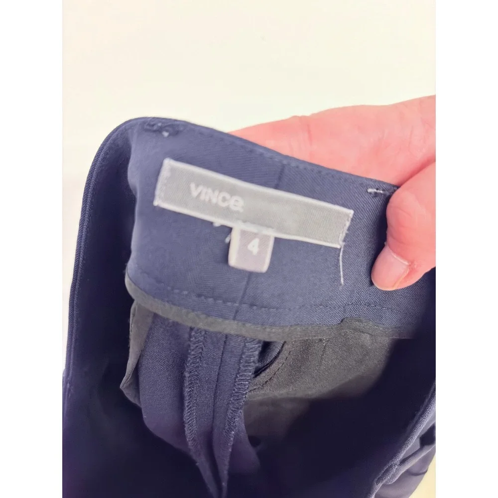 Vince Quiet Luxury Dress Pants Womens 4 Navy Blue Tapered Tailored Old Money - Picture 2 of 3